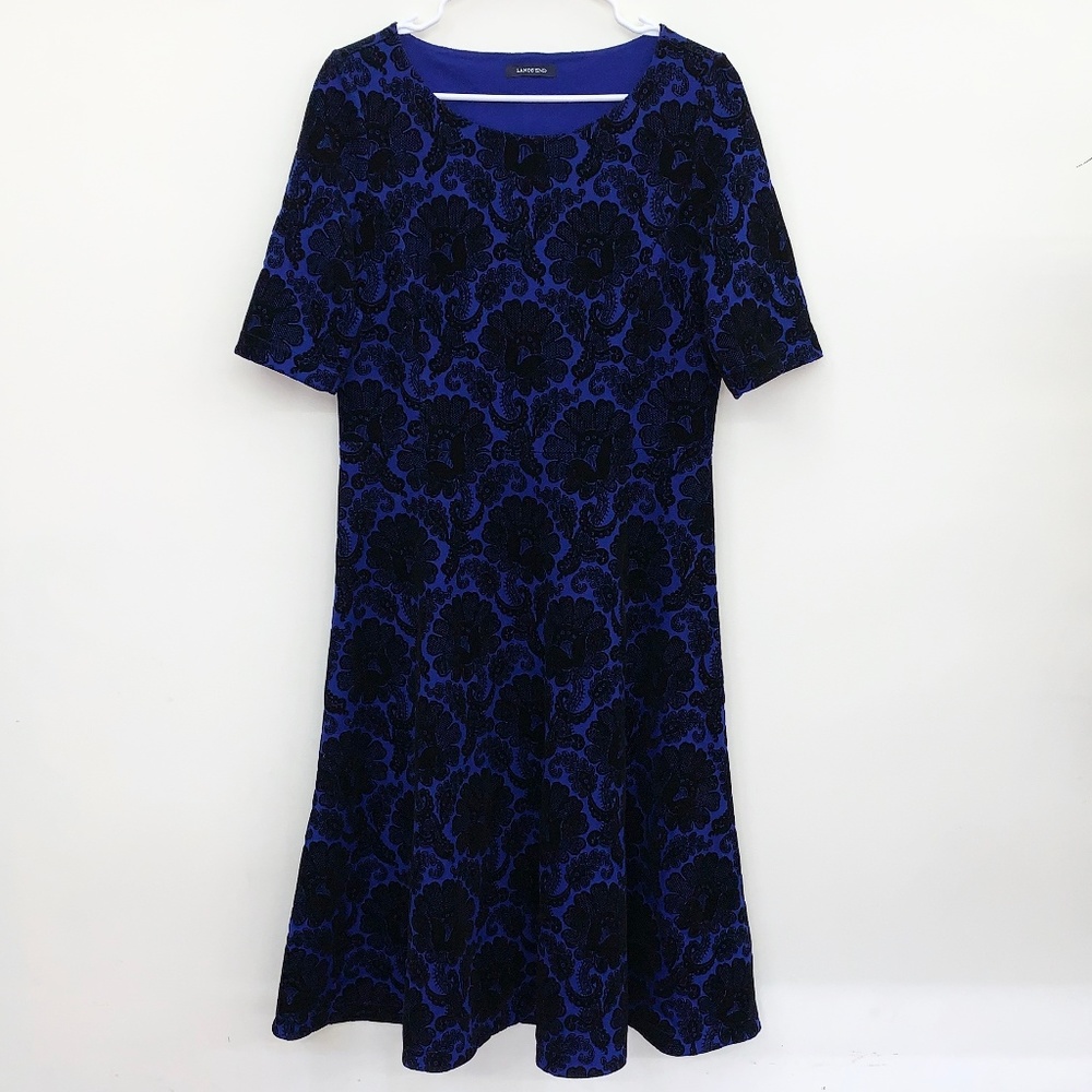 Lands' End Blue And Black Floral Dress